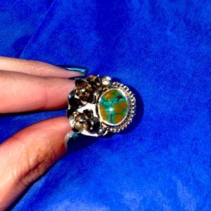 NWOT Polychrome Hubei Turquoise Floral Sterling Silver Ring